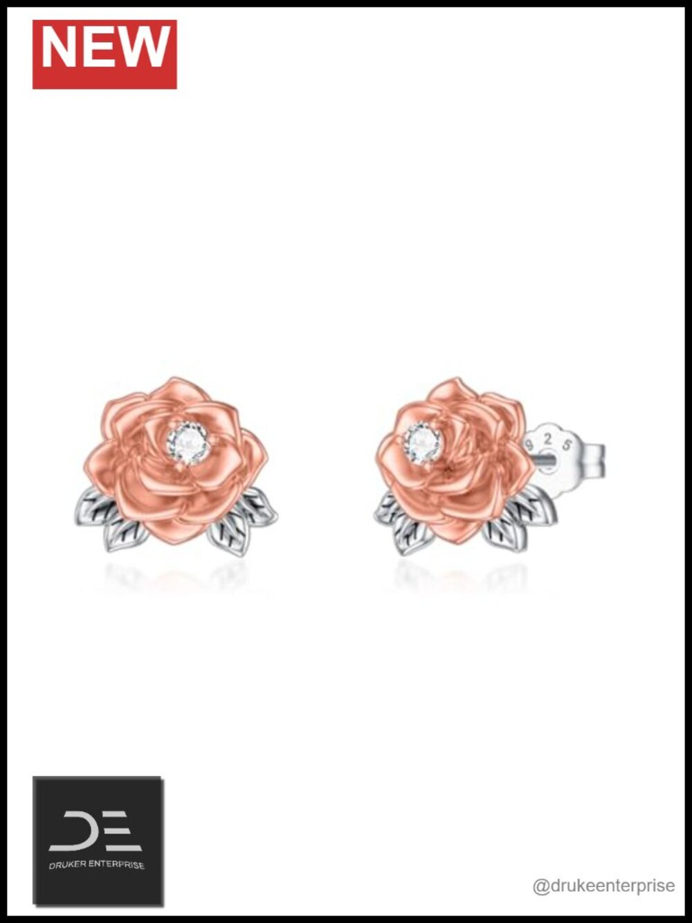 Lab Grown Diamond Rose Stud Earrings 925 Sterling Silver Women's Jewelry Gift